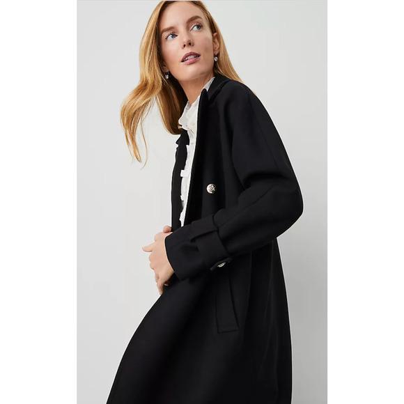 NEW ANN TAYLOR BLACK DOUBLE BREASTED DOLMAN SLEEVE COAT SZ L - Picture 3 of 8